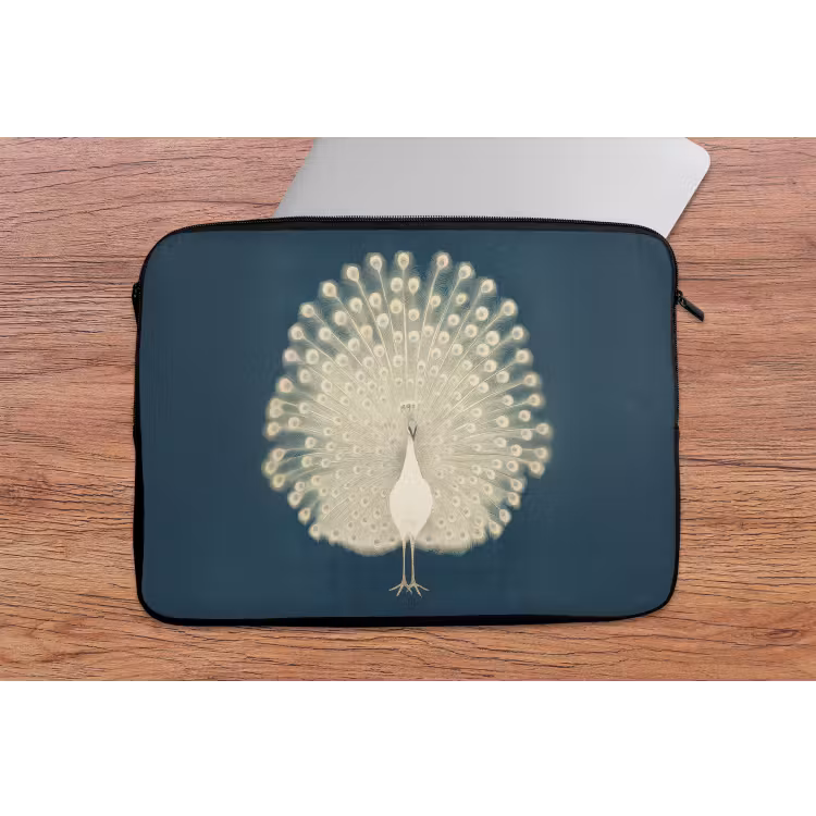 Vogel - Blauw - Vintage laptophoes neopreen klein -tafel