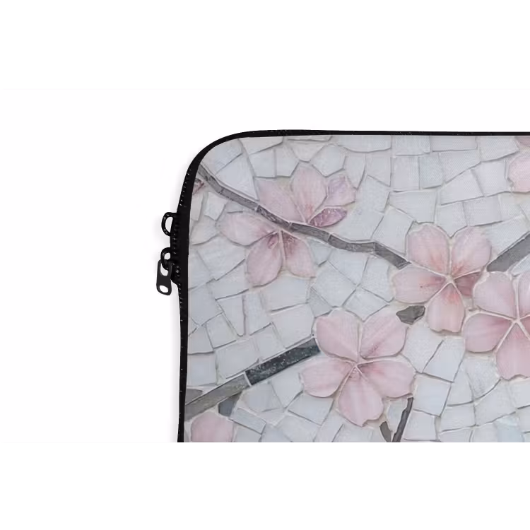 Vogel - Bloemen - Natuur - Mozaïek - Roze laptophoes neopreen klein -detail