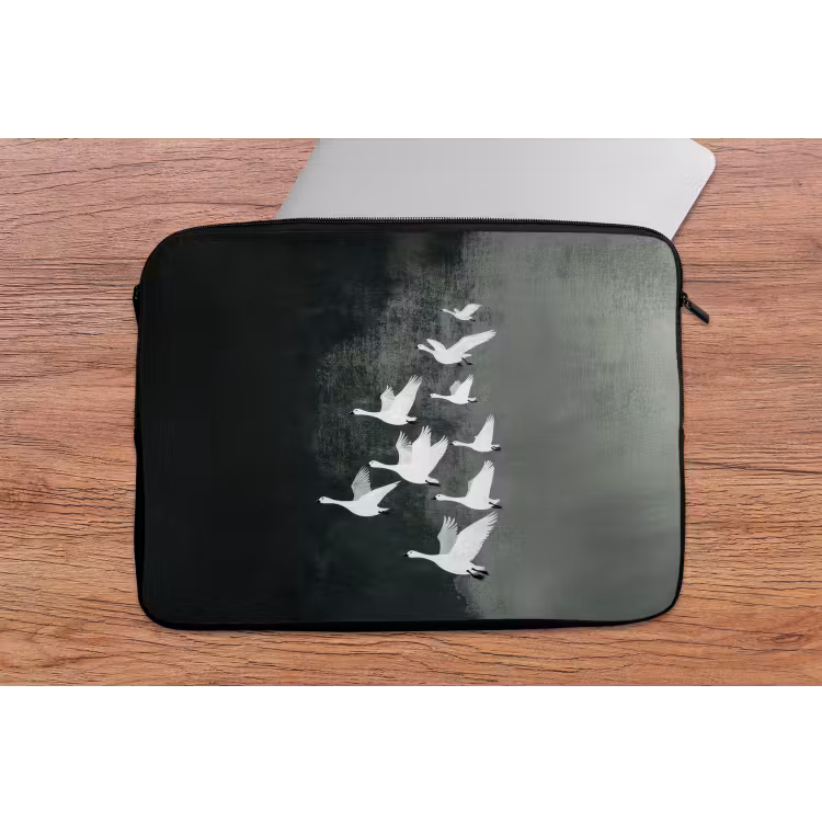 Vogel - Japandi - Groen laptophoes neopreen klein -tafel