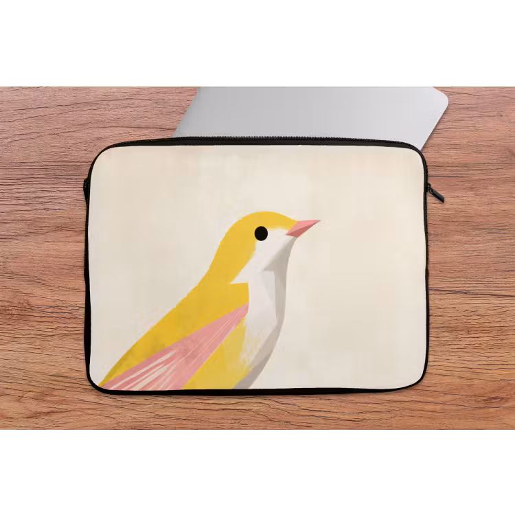 Vogel - Minimalistisch - Geel laptophoes neopreen klein -tafel