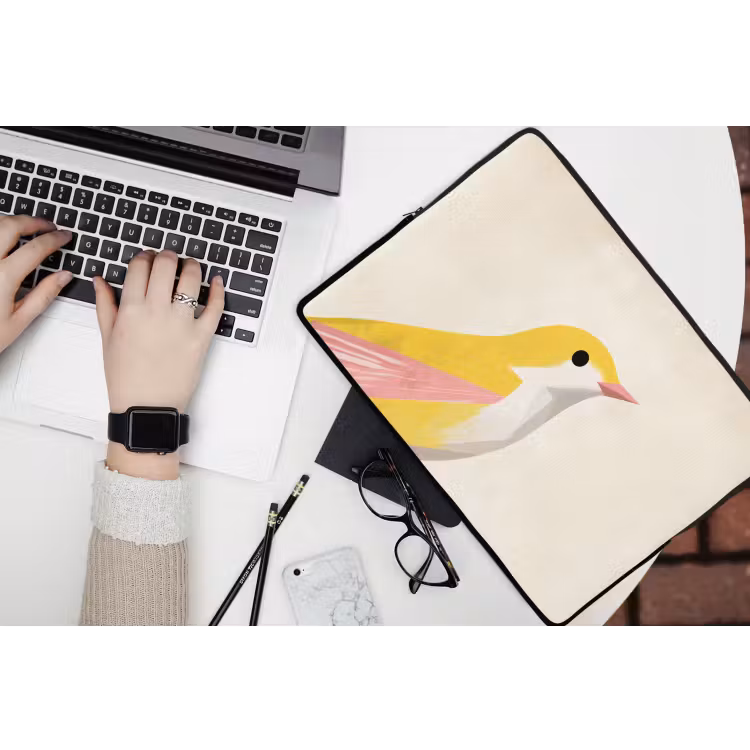Vogel - Minimalistisch - Geel laptophoes neopreen klein -bureau