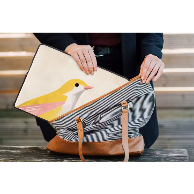 Vogel - Minimalistisch - Geel laptophoes neopreen klein -tas