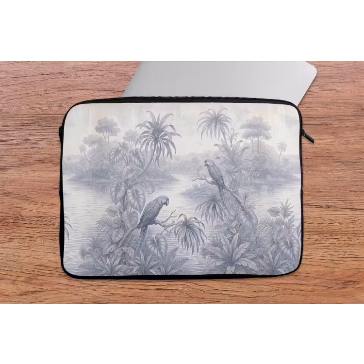 Vogel - Rivier - Tropisch - Illustratie - Blauw laptophoes neopreen klein -tafel