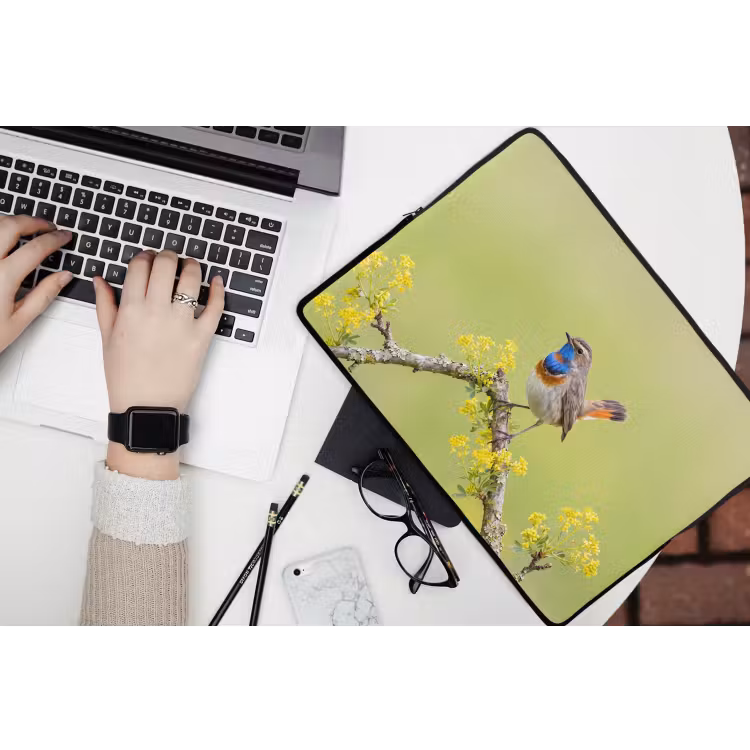 Vogel - Tak - Natuur - Kleurrijk laptophoes neopreen klein -bureau