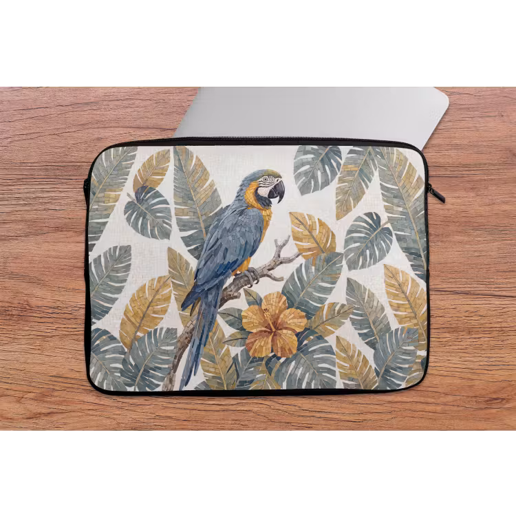 Vogel - Tak - Natuur - Mozaïek - Blauw laptophoes neopreen klein -tafel