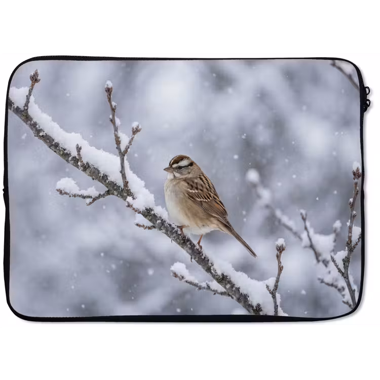 Vogel - Tak - Sneeuw - Winter laptophoes neopreen klein -zkaufland3dotto