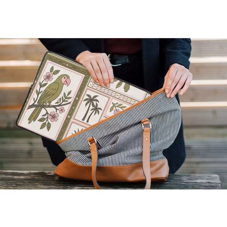 Vogel - Tropisch - Patroon - Decoratief - Groen laptophoes neopreen klein -tas
