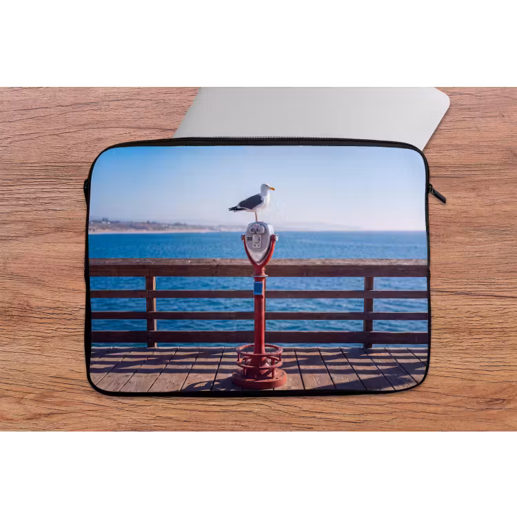 Vogel - Verrekijker - Kust - Zee - Blauw laptophoes neopreen klein -tafel