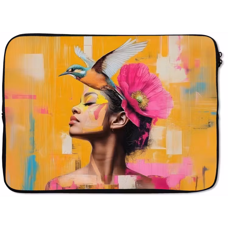 Vogel - Vrouw - Abstract - Bloem laptophoes neopreen klein -zkaufland3dotto