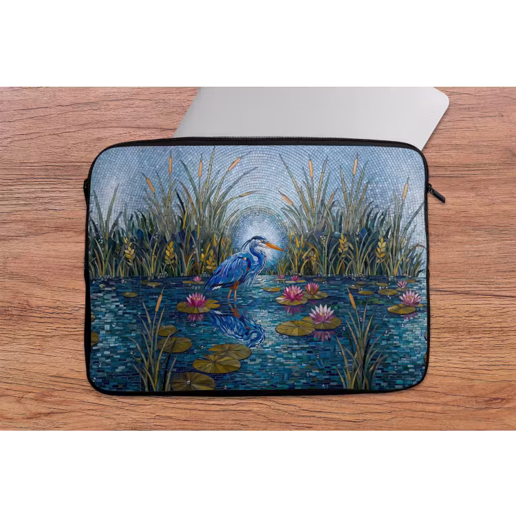 Vogel - Water - Natuur - Abstract - Blauw laptophoes neopreen klein -tafel