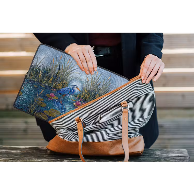 Vogel - Water - Natuur - Abstract - Blauw laptophoes neopreen klein -tas