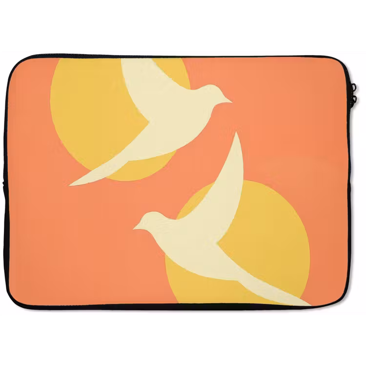 Vogels - Cirkels - Geel laptophoes neopreen klein -zkaufland3dotto