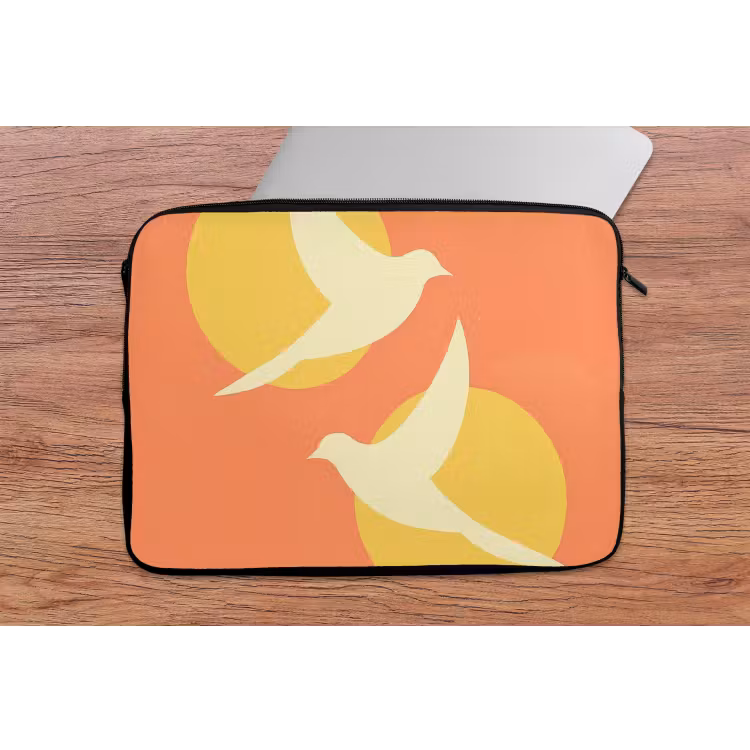 Vogels - Cirkels - Geel laptophoes neopreen klein -tafel