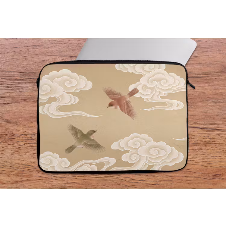 Vogels - Vliegen - Beige laptophoes neopreen klein -tafel