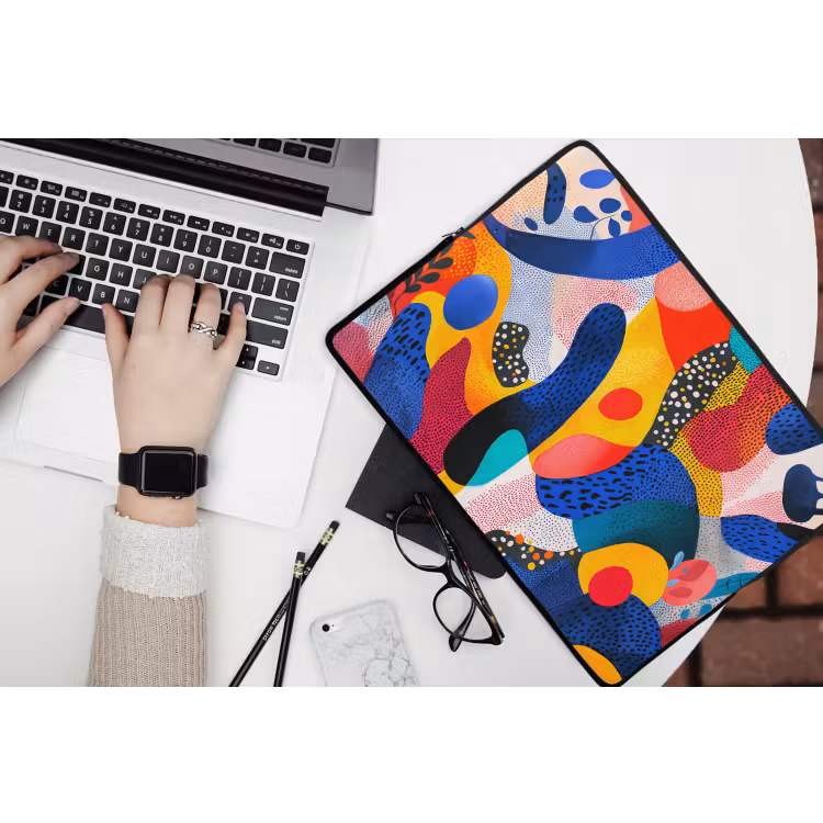 Vormen - Abstract - Stippels - Blauw laptophoes neopreen klein -bureau