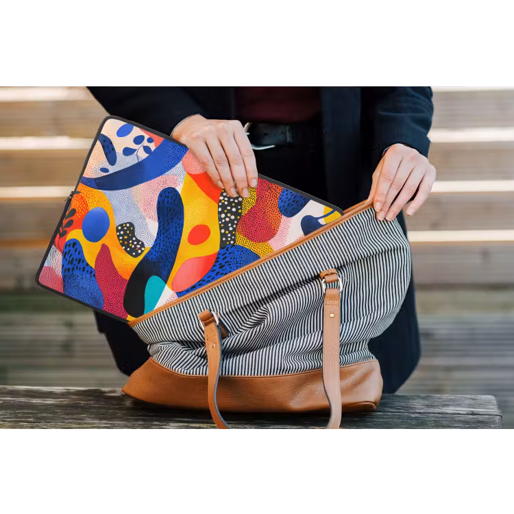 Vormen - Abstract - Stippels - Blauw laptophoes neopreen klein -tas