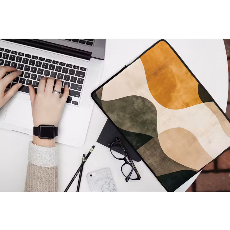 Vormen - Okergeel - Abstract laptophoes neopreen klein -bureau