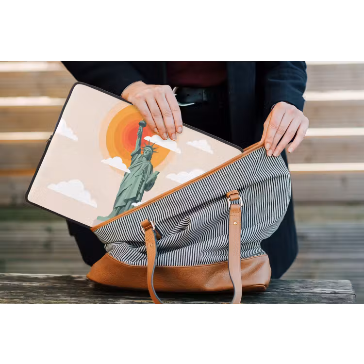 Vrijheidsbeeld - New York - Zon - Modern laptophoes neopreen klein -tas