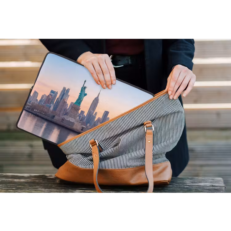 Vrijheidsbeeld - New York - Zonsopgang - Stad - Architectuur laptophoes neopreen klein -tas