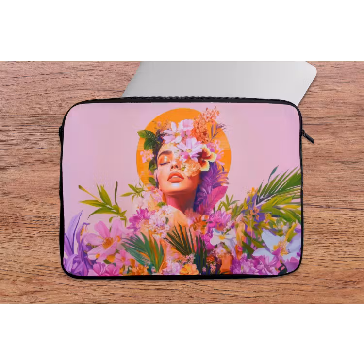 Vrouw - Abstract - Cirkel - Bloemen laptophoes neopreen klein -tafel