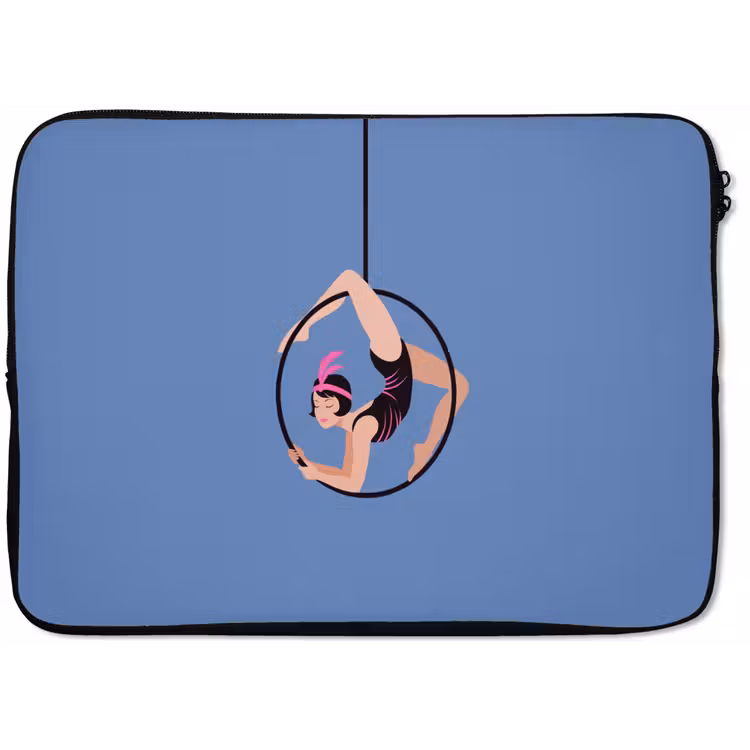 Vrouw - Aerial hoop - Art deco - Illustratie - Blauw laptophoes neopreen klein -zkaufland3dotto