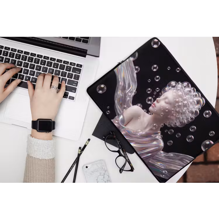 Vrouw - Bellen - Abstract - Kleurrijk laptophoes neopreen klein -bureau