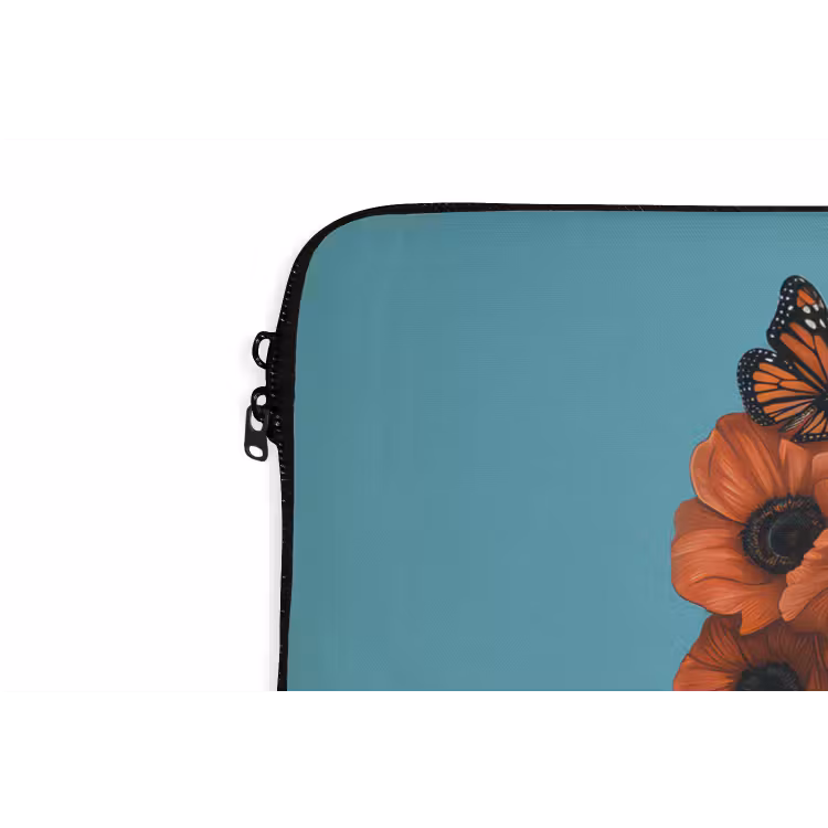 Vrouw - Blauw - Vlinder - Bloemen - Aesthetic laptophoes neopreen klein -detail
