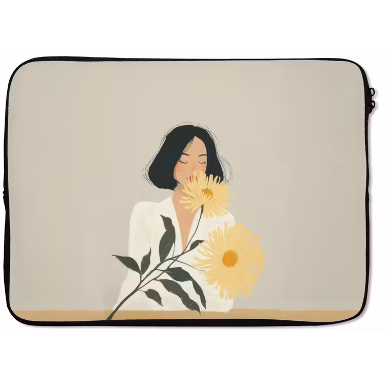 Vrouw - Bloem - Geel - Minimalistisch laptophoes neopreen klein -zkaufland3dotto