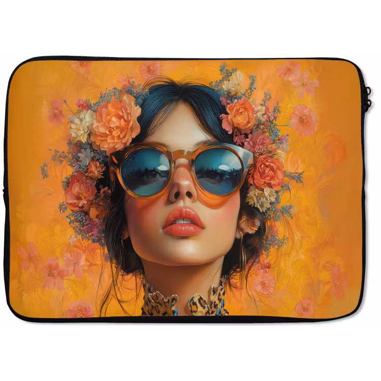 Vrouw - Bloemen - Aesthetic - Oranje laptophoes neopreen klein -zkaufland3dotto
