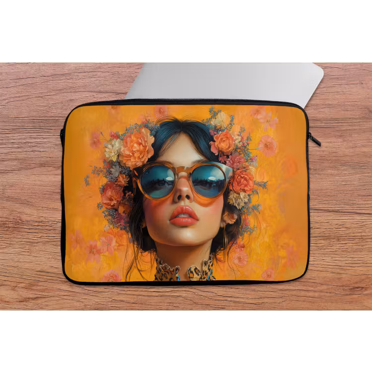 Vrouw - Bloemen - Aesthetic - Oranje laptophoes neopreen klein -tafel