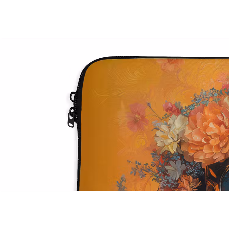 Vrouw - Bloemen - Aesthetic - Oranje laptophoes neopreen klein -detail