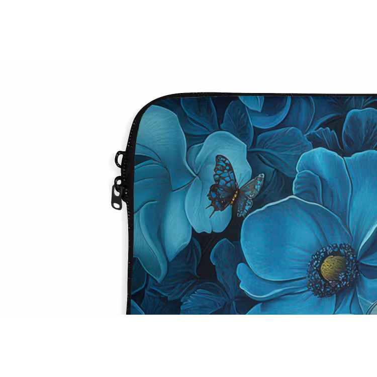 Vrouw - Bloemen - Blauw - Aesthetic - Luxe laptophoes neopreen klein -detail