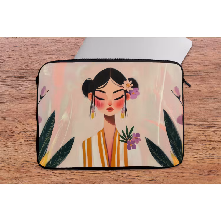 Vrouw - Bloemen - Pastel laptophoes neopreen klein -tafel