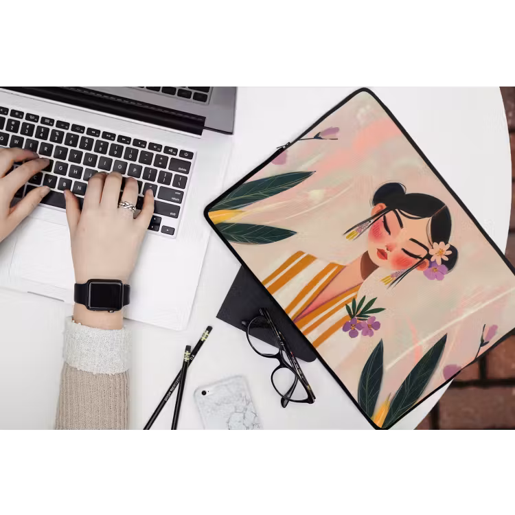 Vrouw - Bloemen - Pastel laptophoes neopreen klein -bureau