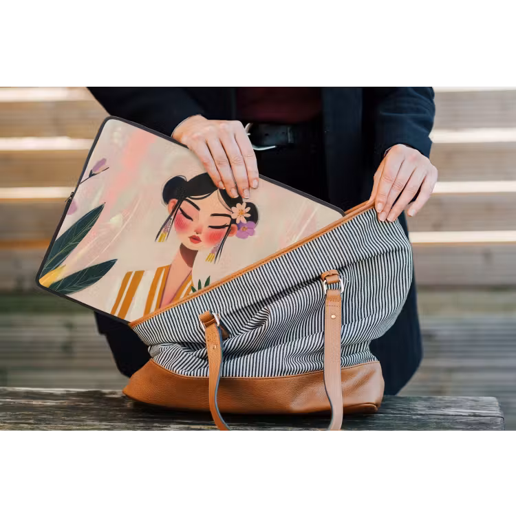 Vrouw - Bloemen - Pastel laptophoes neopreen klein -tas