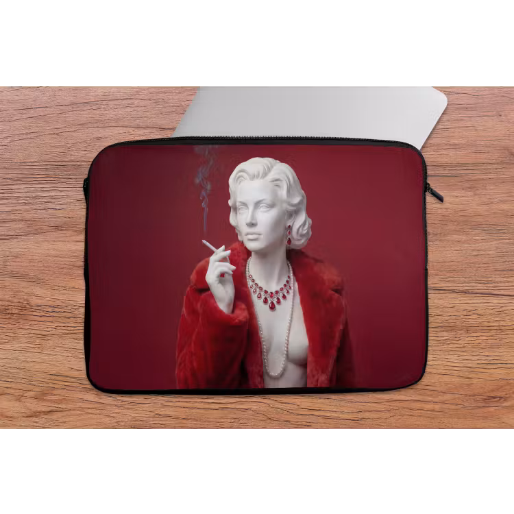 Vrouw - Bontjas - Mode - Klassiek - Rood laptophoes neopreen klein -tafel