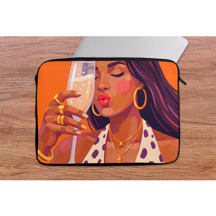 Vrouw - Champagne - Feest - Modern - Oranje laptophoes neopreen klein -tafel