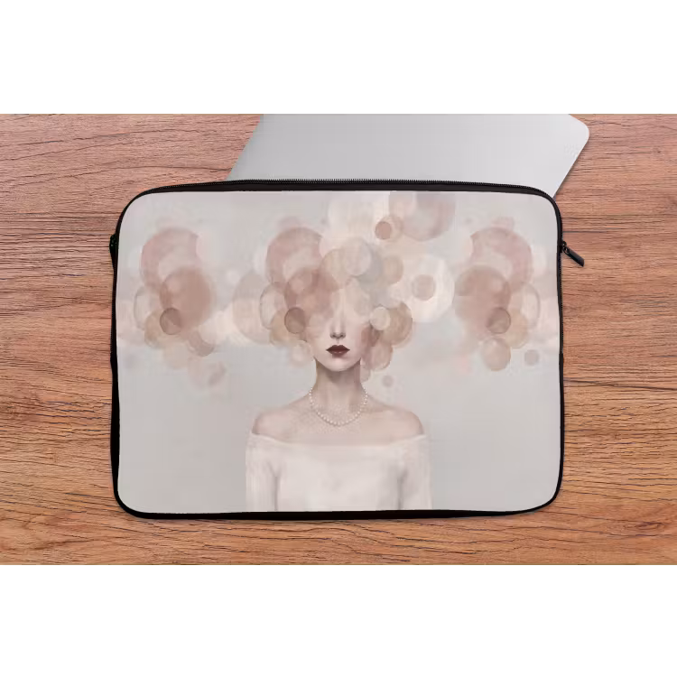 Vrouw - Cirkels - Beige laptophoes neopreen klein -tafel
