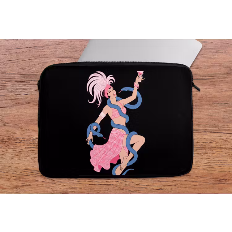 Vrouw - Danseres - Slangen - Art Deco - Roze laptophoes neopreen klein -tafel