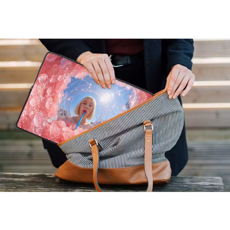 Vrouw - Drank - Zomer - Roze - Blauw laptophoes neopreen klein -tas