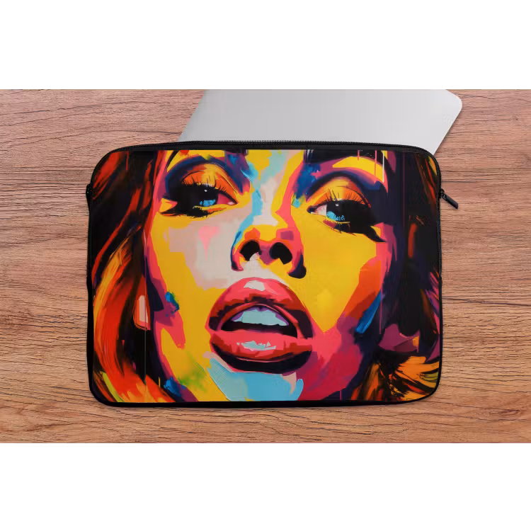 Vrouw - Gezicht - Kleurrijk laptophoes neopreen klein -tafel