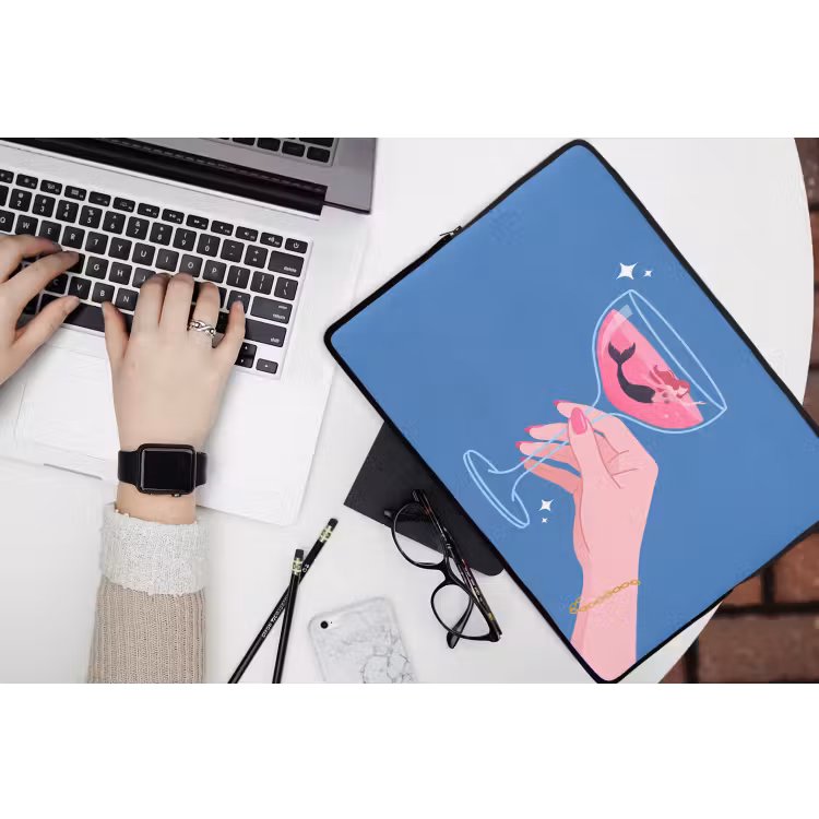 Vrouw - Glas - Abstract - Roze - Blauw laptophoes neopreen klein -bureau