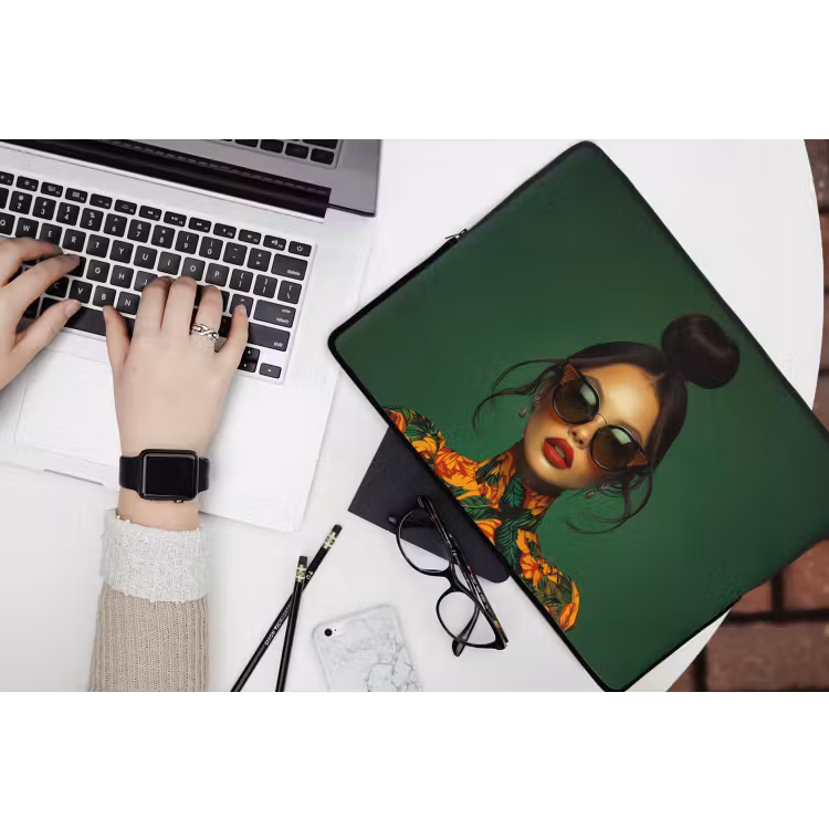 Vrouw - Groen - Modern - Bril - Abstract laptophoes neopreen klein -bureau