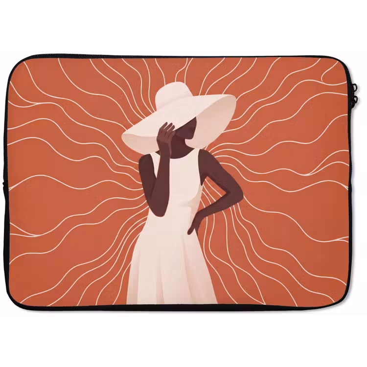 Vrouw - Hoed - Portret - Modern - Beige laptophoes neopreen klein -zkaufland3dotto