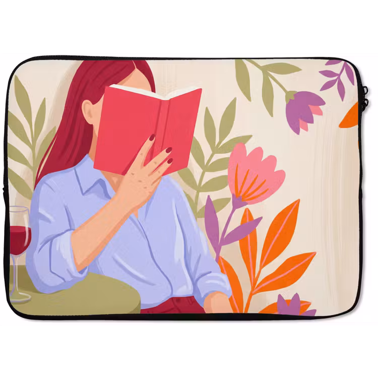 Vrouw - Lezen - Thuis - Modern - Bloemen laptophoes neopreen klein -zkaufland3dotto