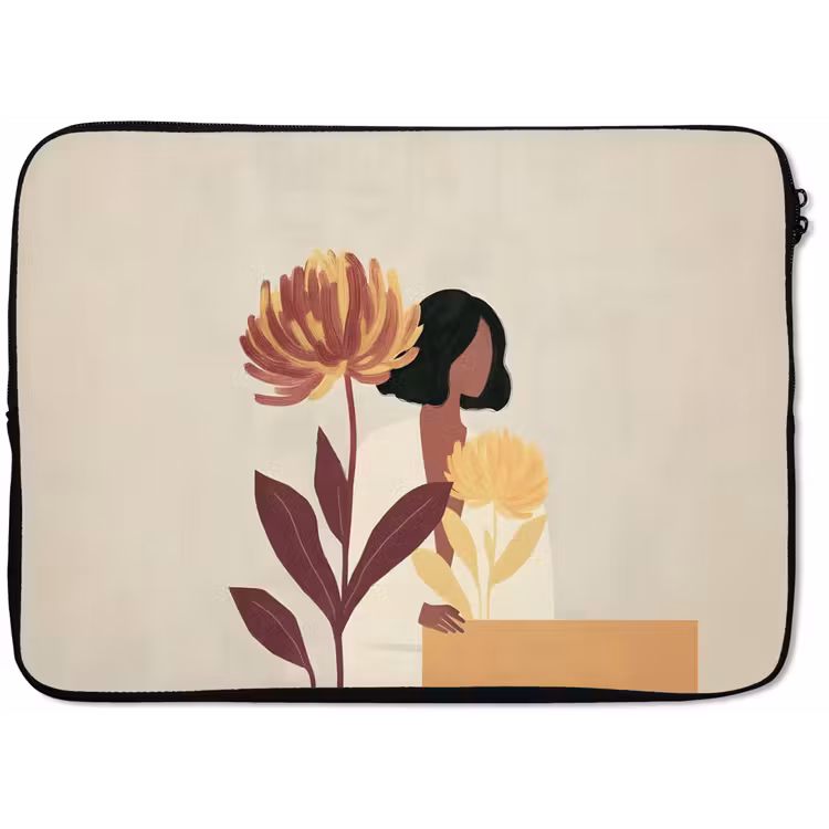 Vrouw - Minimalistisch - Bloem laptophoes neopreen klein -zkaufland3dotto