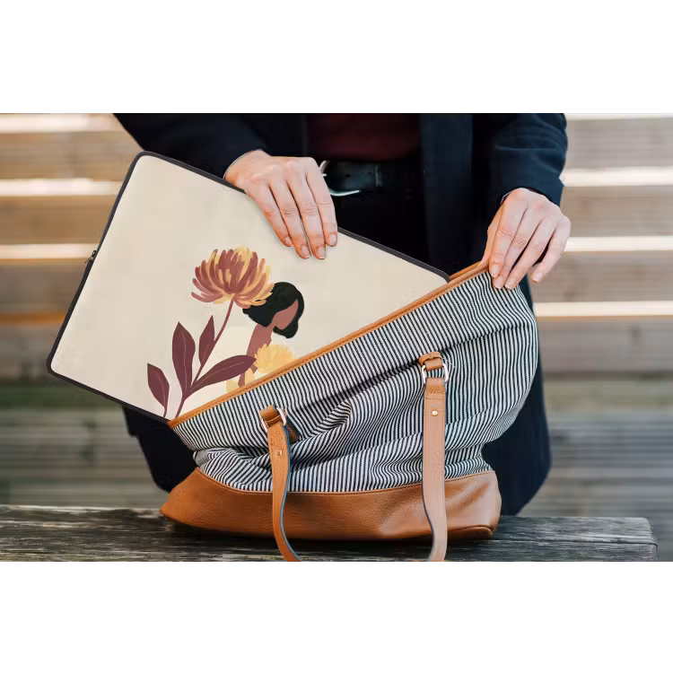 Vrouw - Minimalistisch - Bloem laptophoes neopreen klein -tas