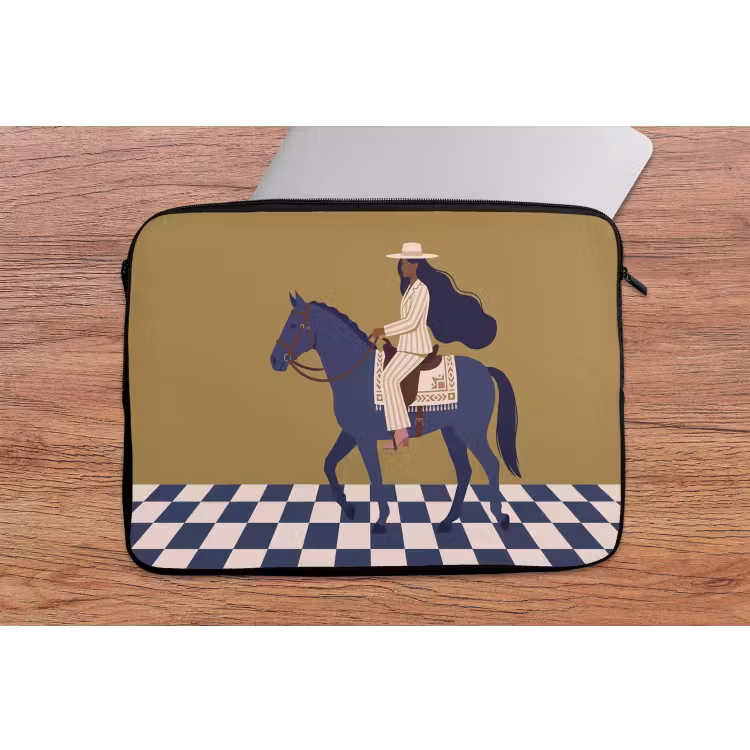 Vrouw - Paard - Rijden - Modern - Abstract laptophoes neopreen klein -tafel