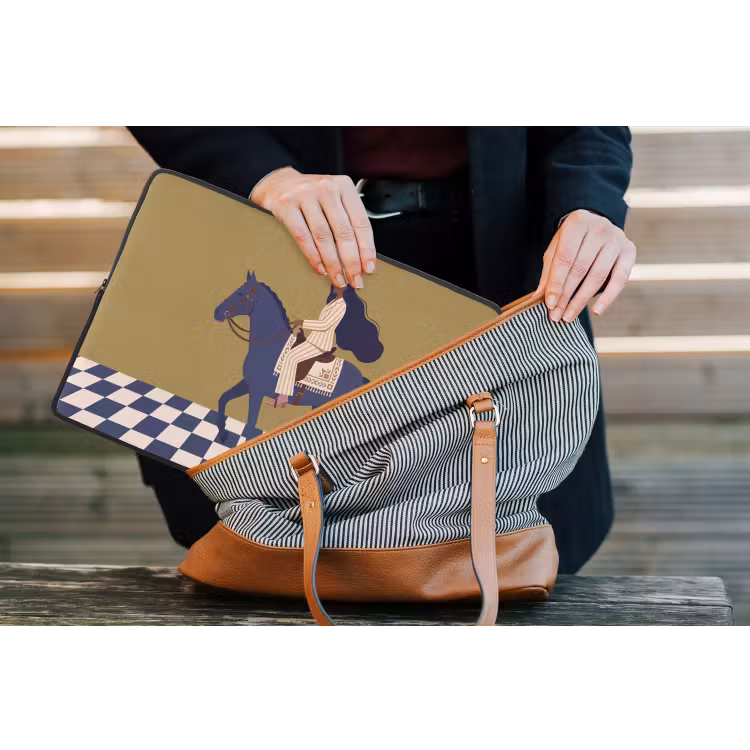 Vrouw - Paard - Rijden - Modern - Abstract laptophoes neopreen klein -tas