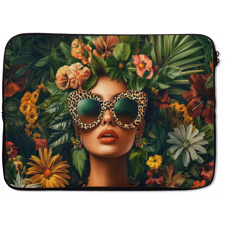 Vrouw - Panterprint - Jungle - Natuur - Luxe laptophoes neopreen klein -zkaufland3dotto